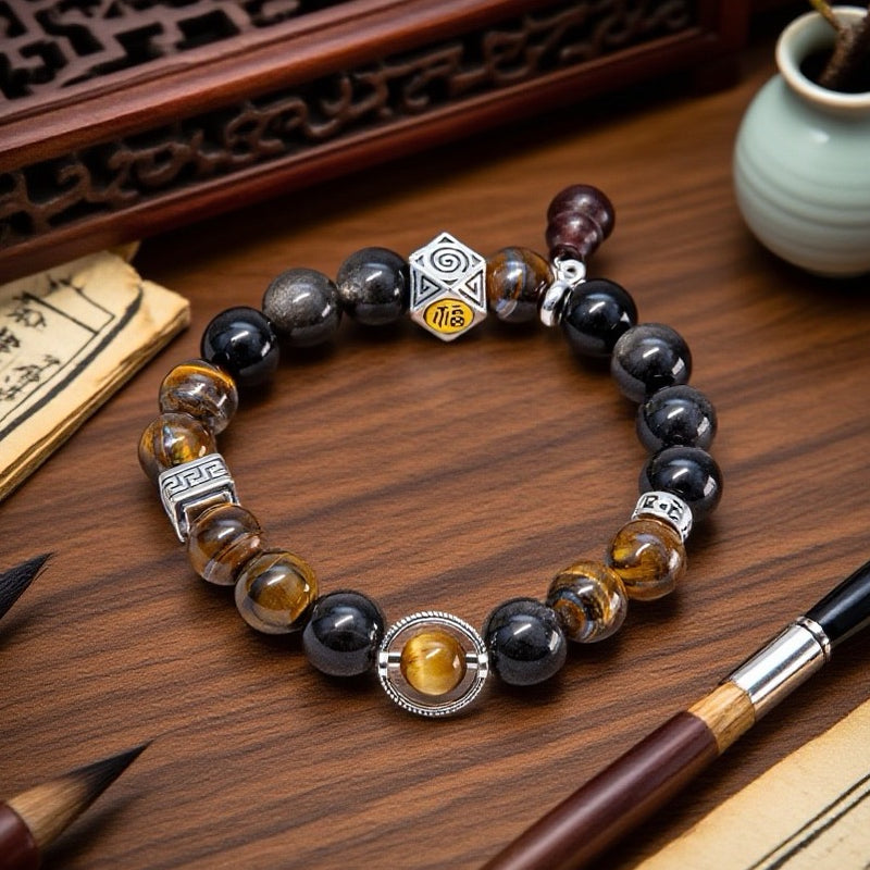 Tiger Eye & Obsidian Taoist Strings