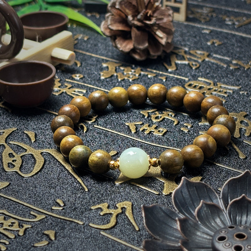 Natural Sandalwood and Jade Bracelet