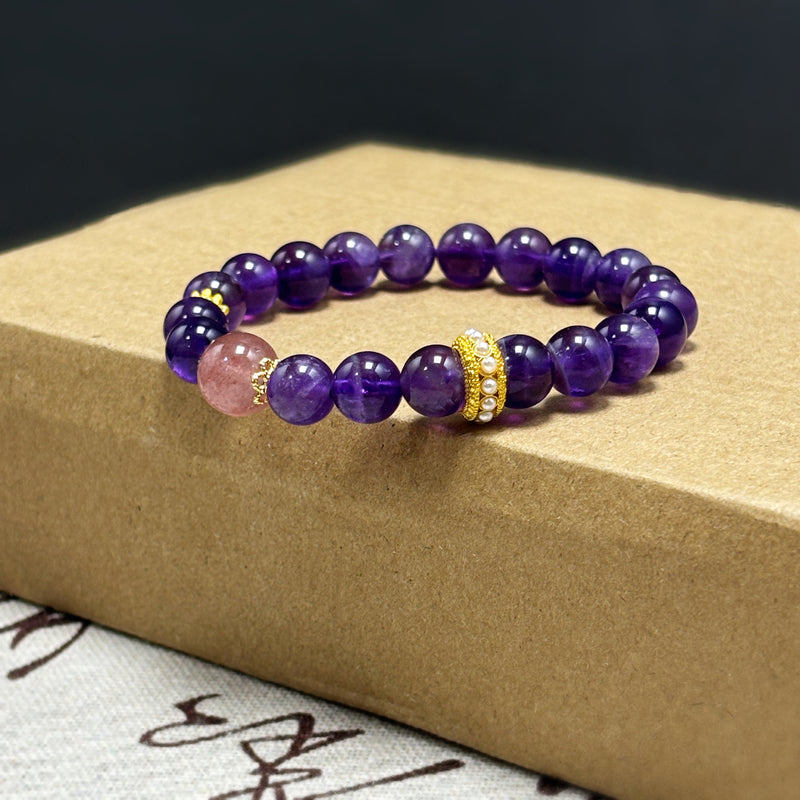 Amethyst Meets Pink Crystal Bracelet
