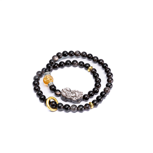Silver Obsidian double Pixiu Bracelet