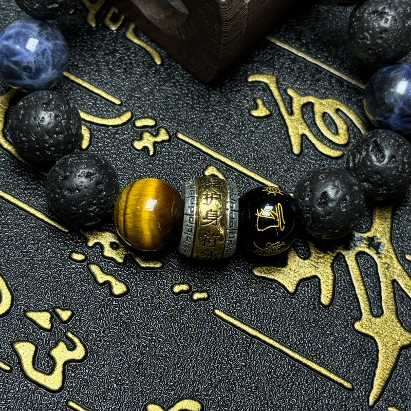 Blue veined stone&Volcanic stone bracelet