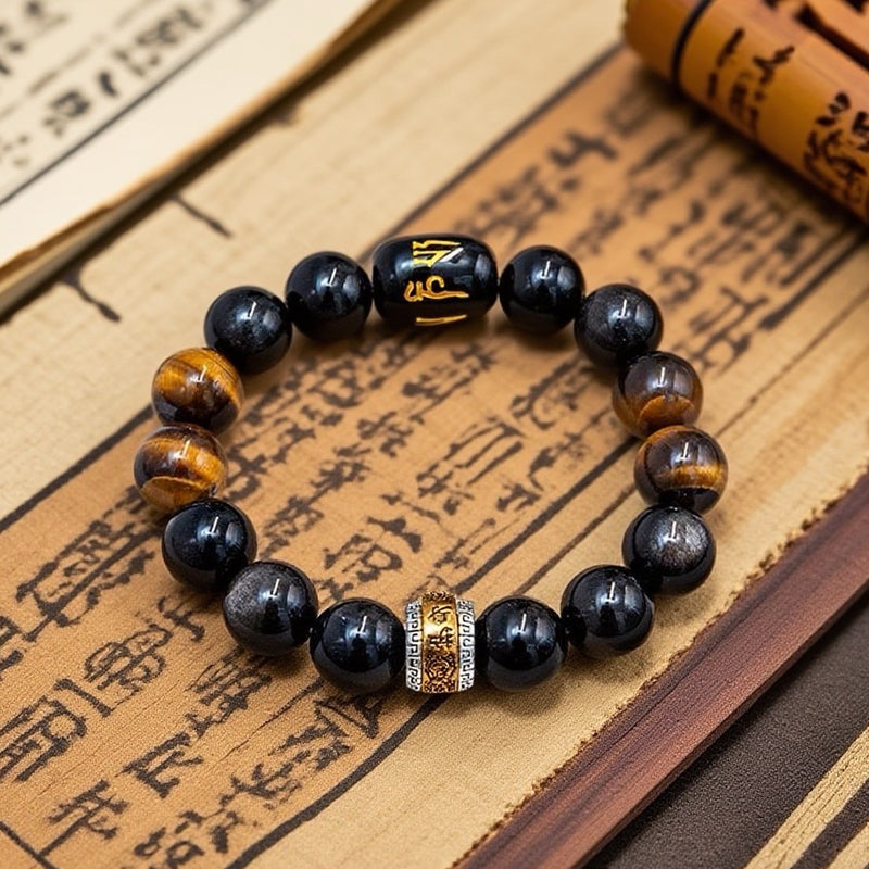 Silver Obsidian & Agate Bracelet