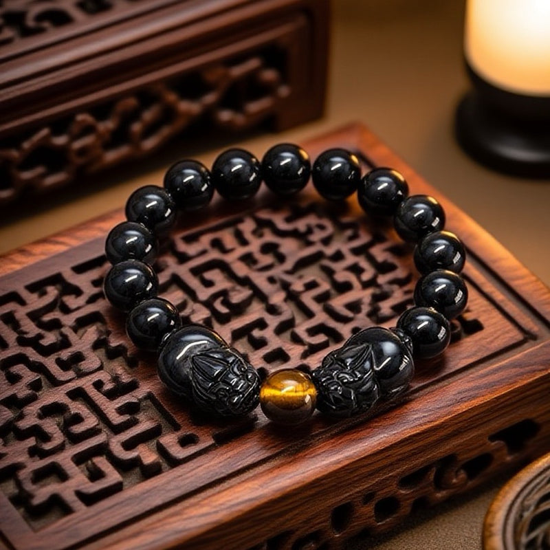 Obsidian & Tiger's Eye Pixiu Bracelet