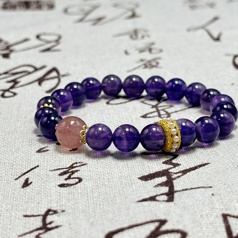 Amethyst Meets Pink Crystal Bracelet