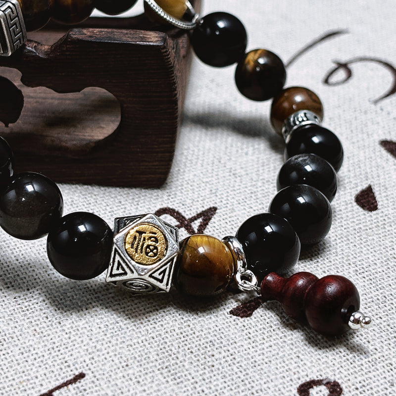 Tiger Eye & Obsidian Taoist Strings