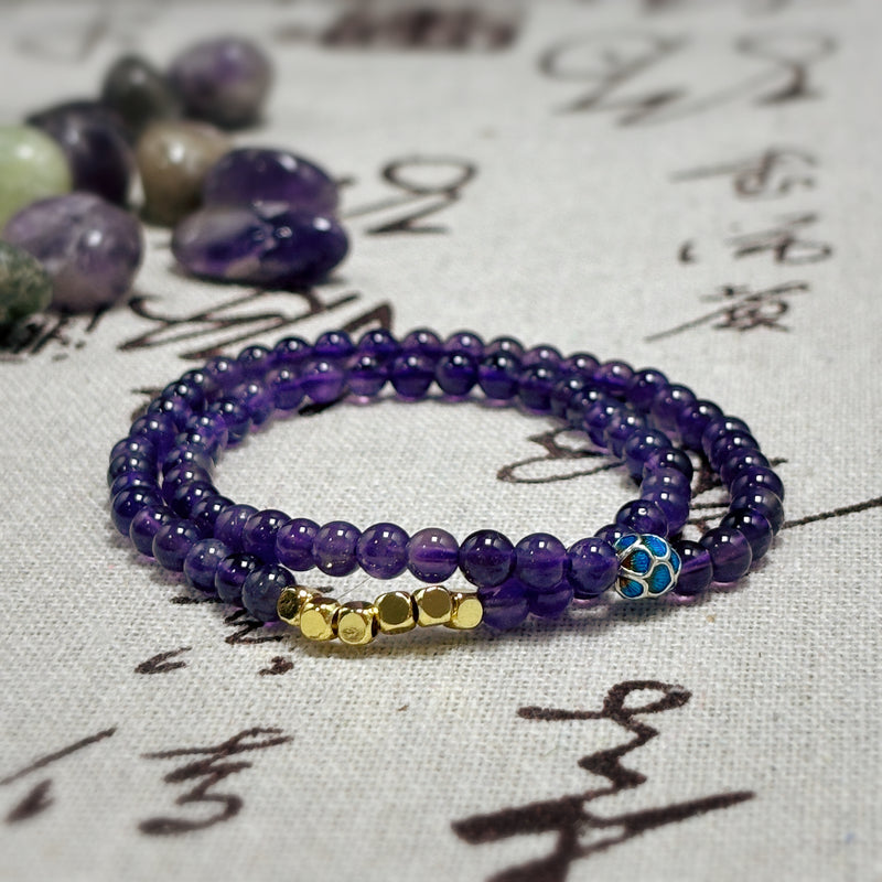 Double Amethyst  Sm Square Bracelet