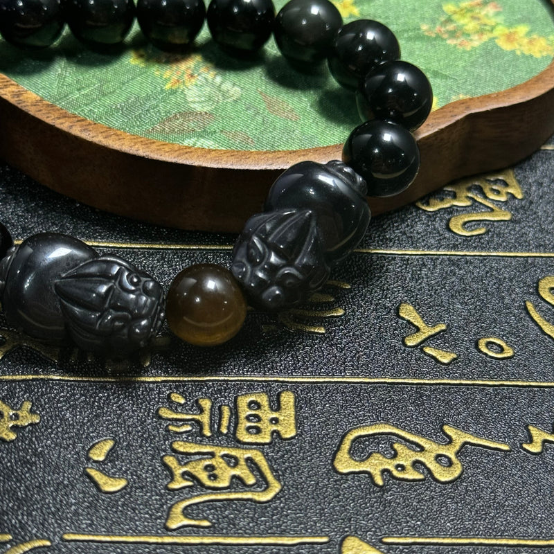 Obsidian & Tiger's Eye Pixiu Bracelet