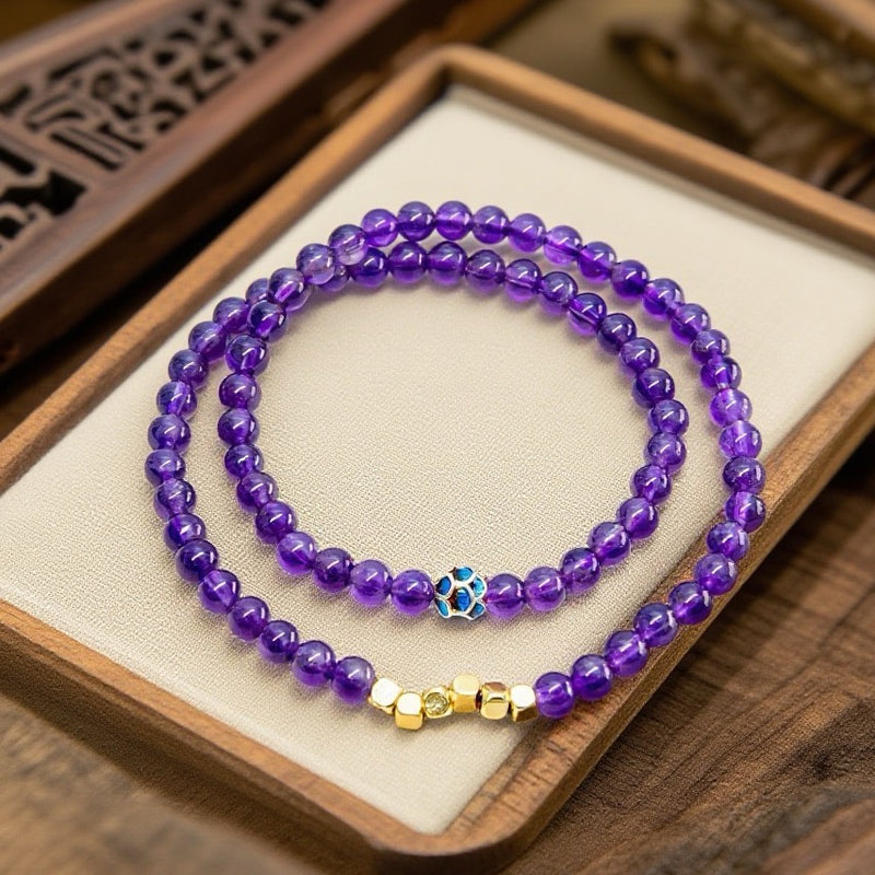 Double Amethyst  Sm Square Bracelet