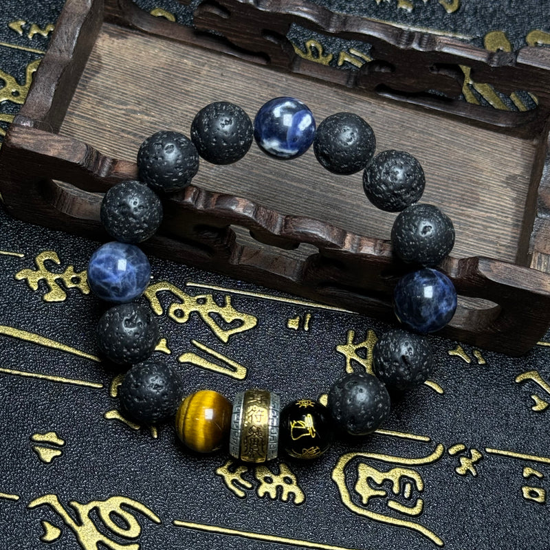 Blue veined stone&Volcanic stone bracelet
