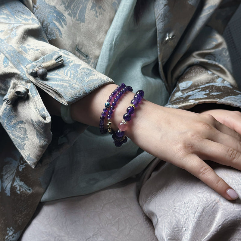 Amethyst Meets Pink Crystal Bracelet