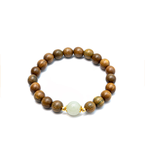 Natural Sandalwood and Jade Bracelet