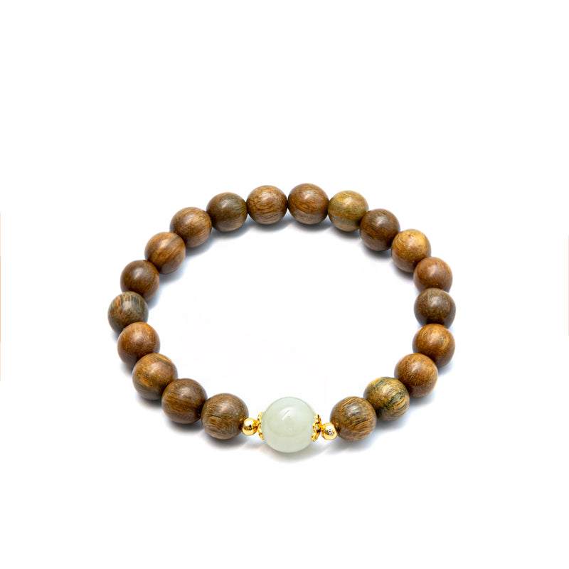 Natural Sandalwood and Jade Bracelet