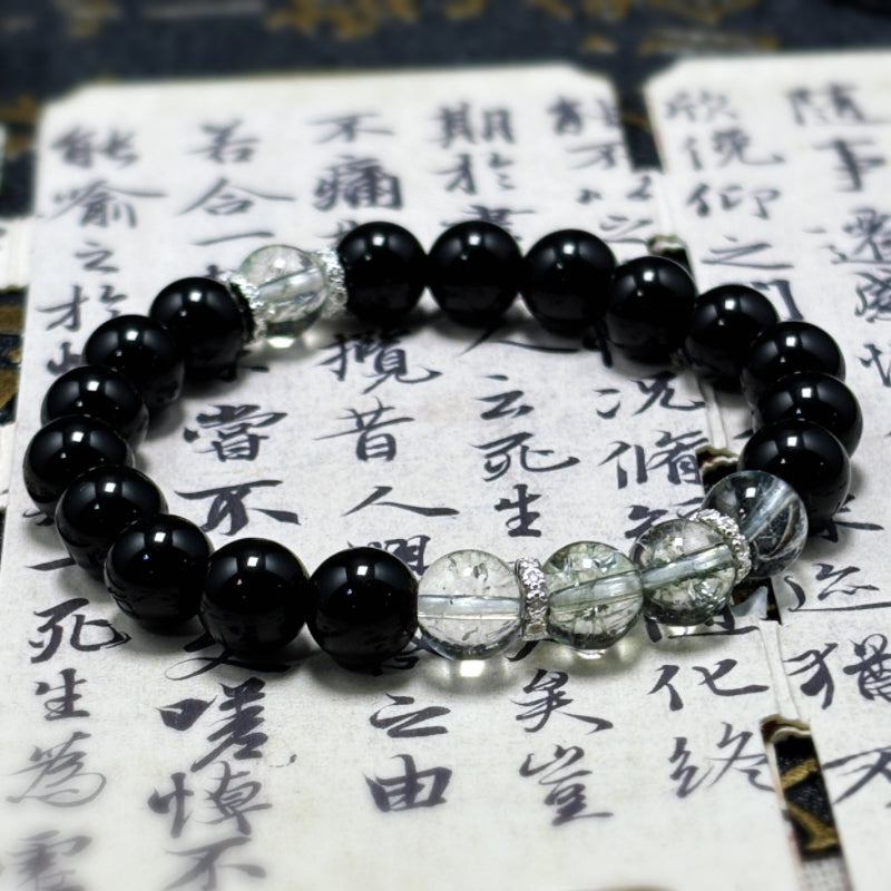 Obsidian + Green Specter Beaded
