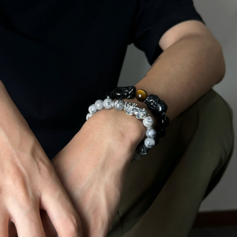 Obsidian & Tiger's Eye Pixiu Bracelet