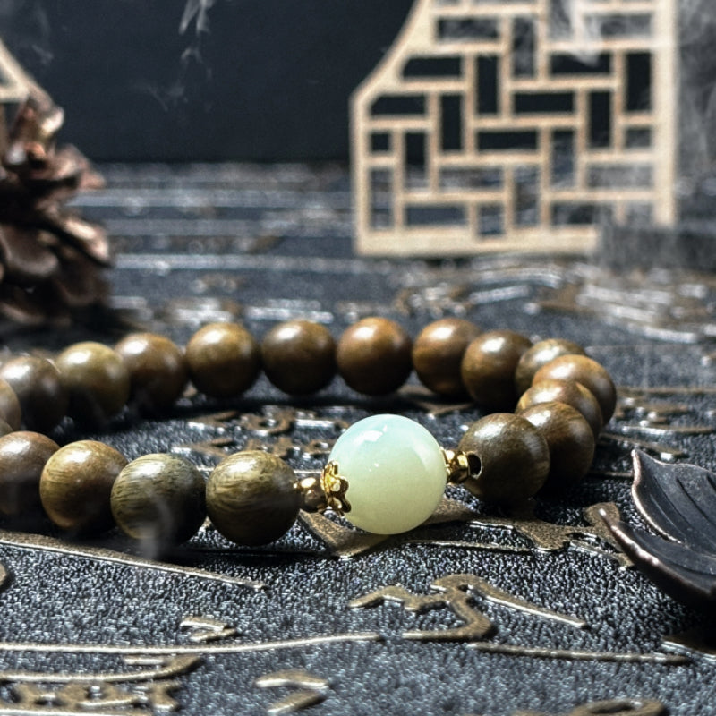 Natural Sandalwood and Jade Bracelet