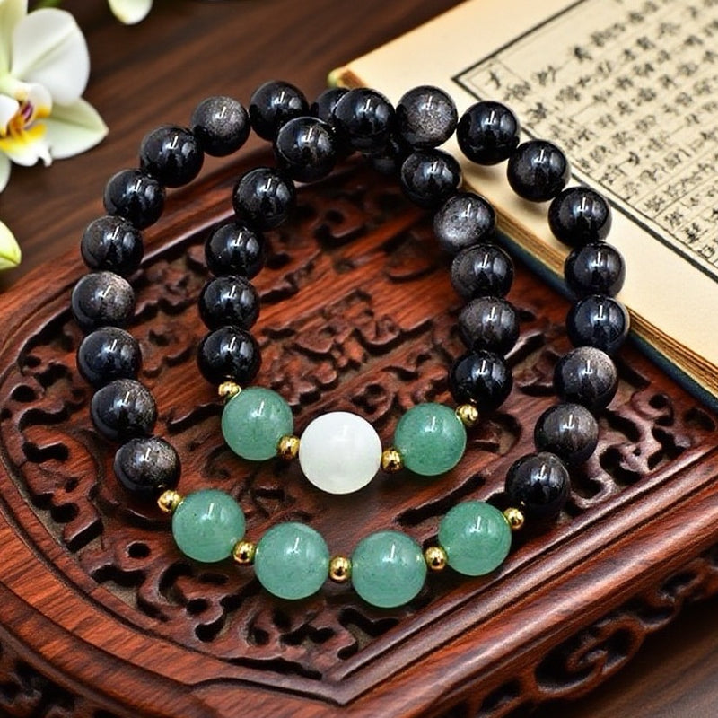 Large double obsidian bracelet