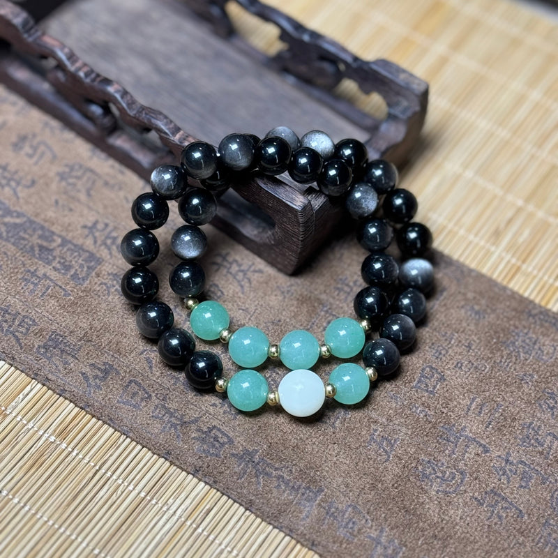 Large double obsidian bracelet