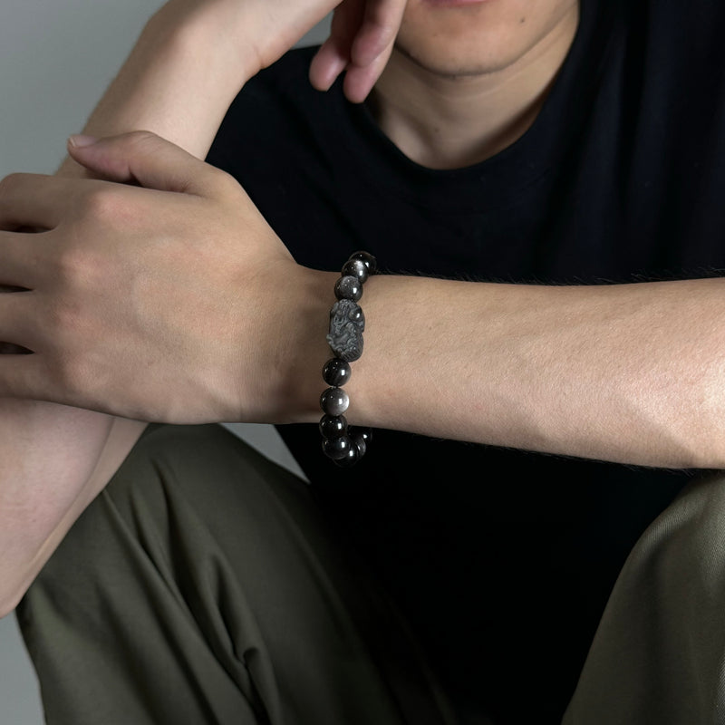 Obsidian PIXIU&Rutilated quartz bracelet