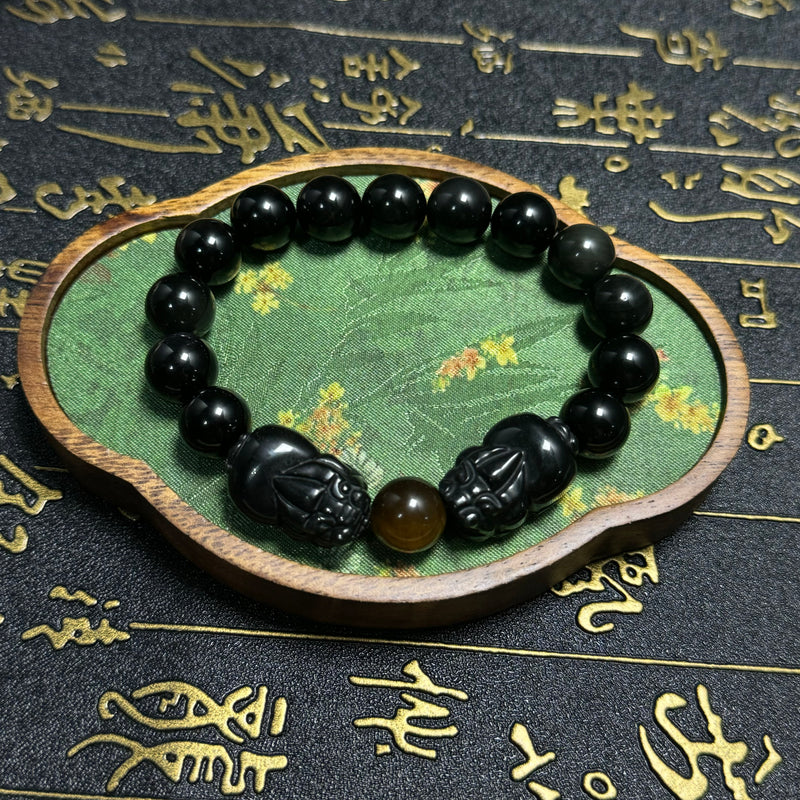 Obsidian & Tiger's Eye Pixiu Bracelet