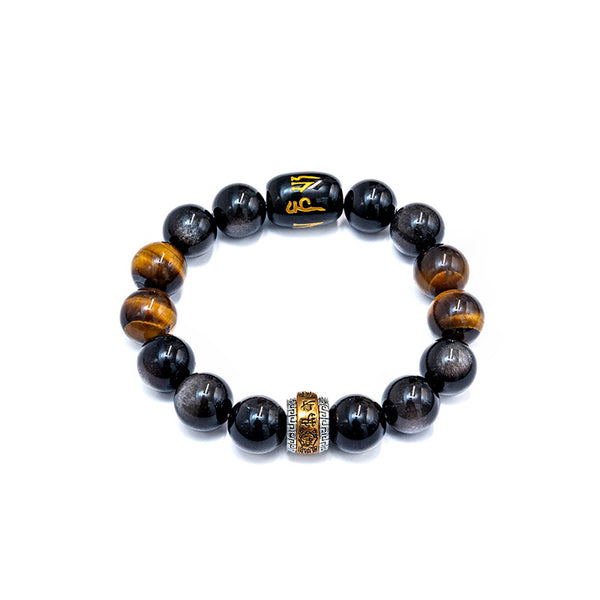 Silver Obsidian & Agate Bracelet