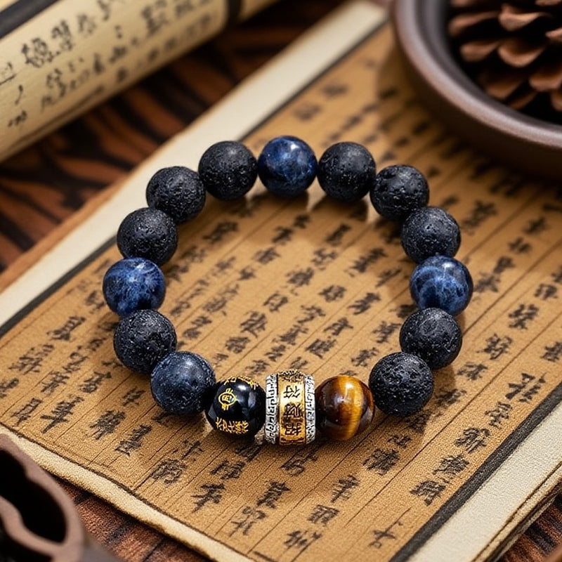 Blue veined stone&Volcanic stone bracelet