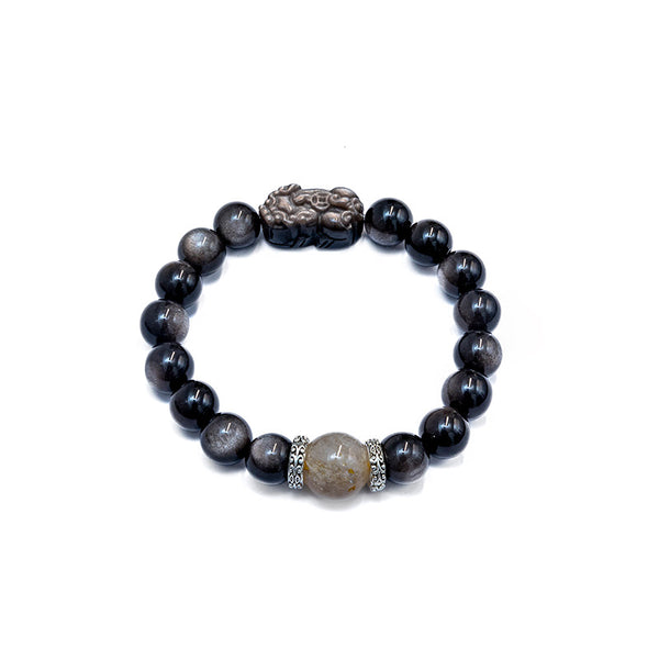 Obsidian PIXIU&Rutilated quartz bracelet
