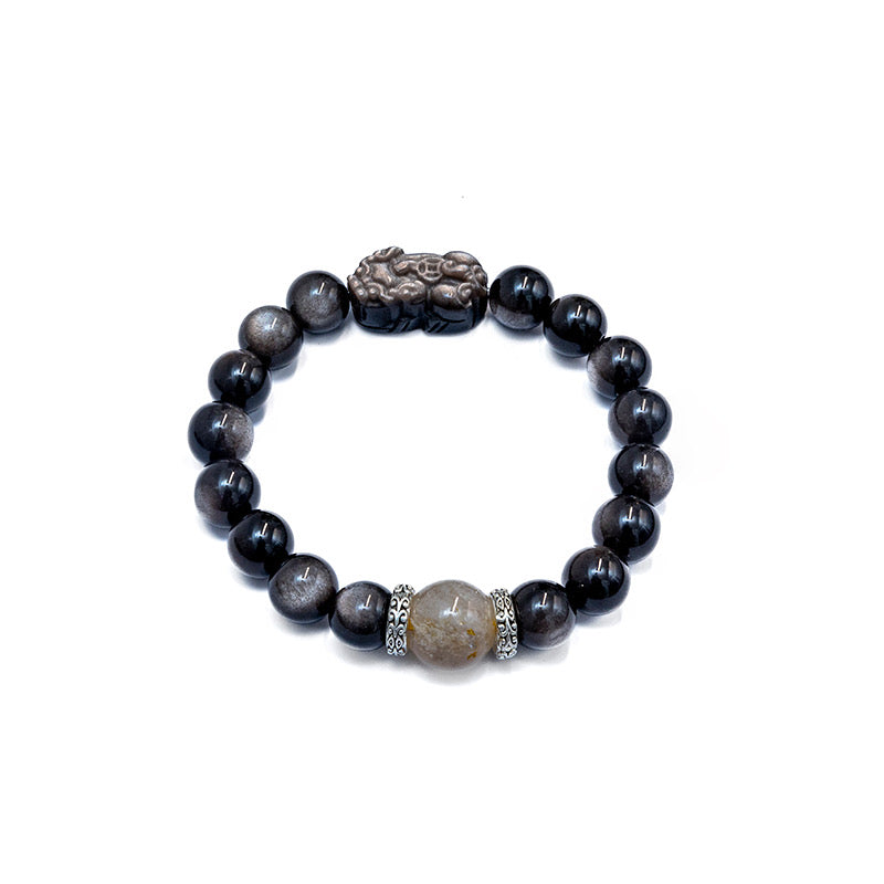 Obsidian PIXIU&Rutilated quartz bracelet