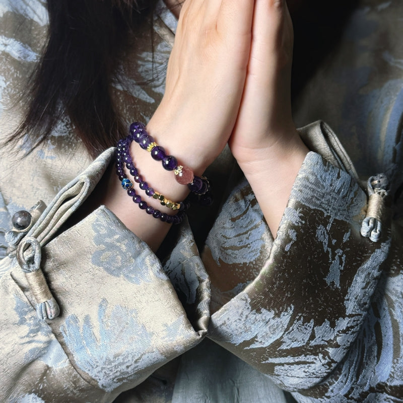 Double Amethyst  Sm Square Bracelet