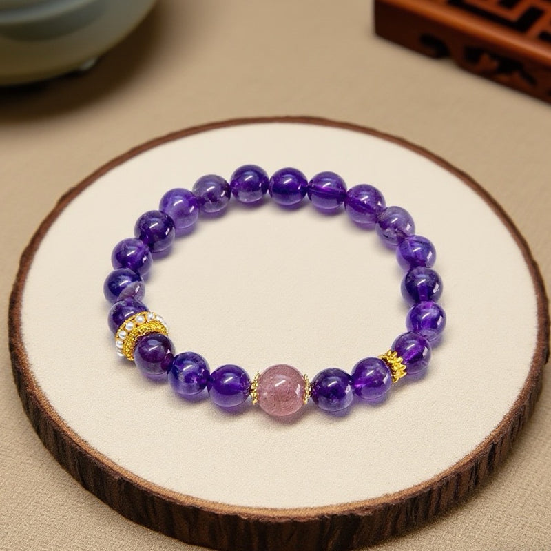 Amethyst Meets Pink Crystal Bracelet