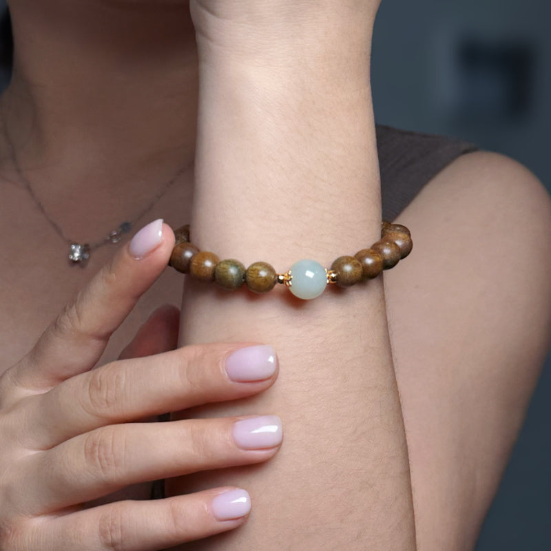 Natural Sandalwood and Jade Bracelet