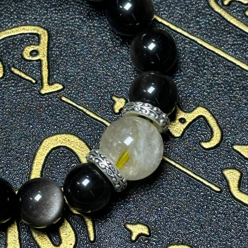 Obsidian PIXIU&Rutilated quartz bracelet